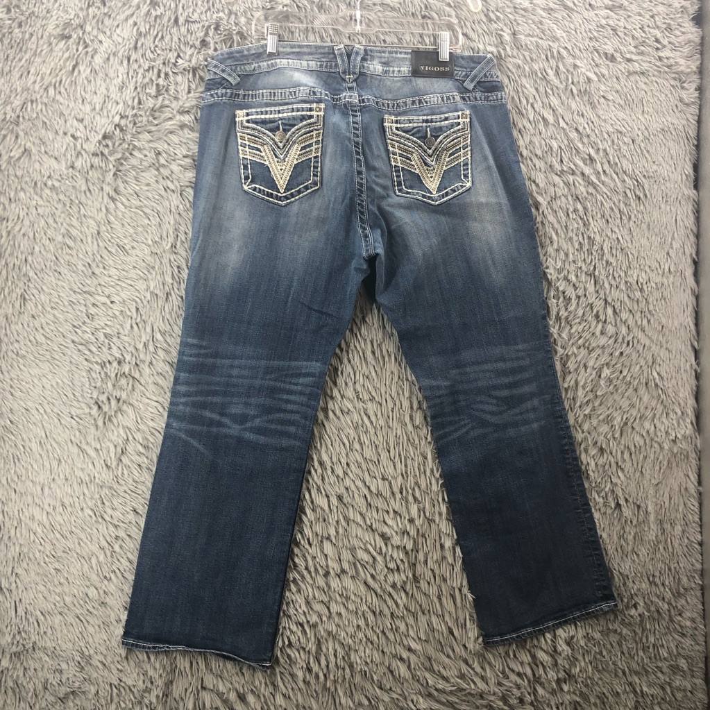 Vigoss Jeans Womens Size 30 Blue Dallas Straight Leg Whiskered Embroidered